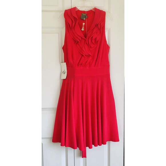 TAYLOR DRESS WOMENS SIZE 10 RED A LINE SLEEVELESS RUFFLE CHEST NEW W/DEFECT - Picture 1 of 12